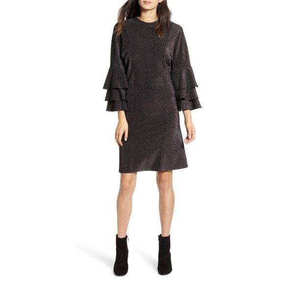 Scotch & Soda Metallic Ruffle Sheath Dress in Black X-Small New women’s cocktail - Picture 1 of 10